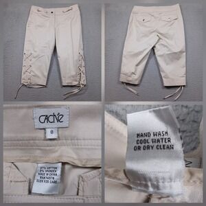 Cache Capri Pants Womens 8 Beige Lace Up Stretch Cropped Casual